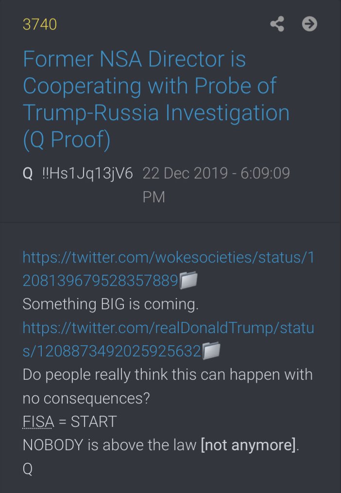 2runtherace's tweet photo. @realDonaldTrump @Patriot_126 Or is FISA DECLASS Coming?
FEAR IS REAL.
Something BIG is coming.
Q
#SomethingBigIsComing #FISADeclass #QAnon
@Patriot_126 https://t.co/q786wi2chF