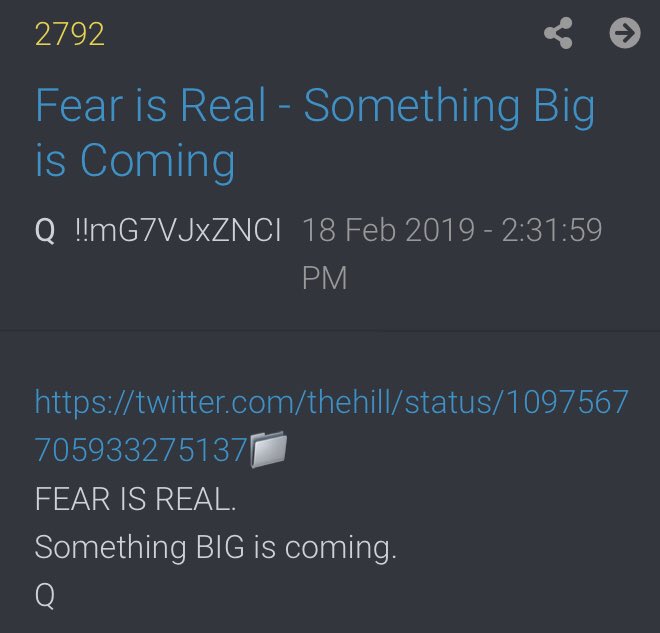 2runtherace's tweet photo. @realDonaldTrump @Patriot_126 Or is FISA DECLASS Coming?
FEAR IS REAL.
Something BIG is coming.
Q
#SomethingBigIsComing #FISADeclass #QAnon
@Patriot_126 https://t.co/q786wi2chF