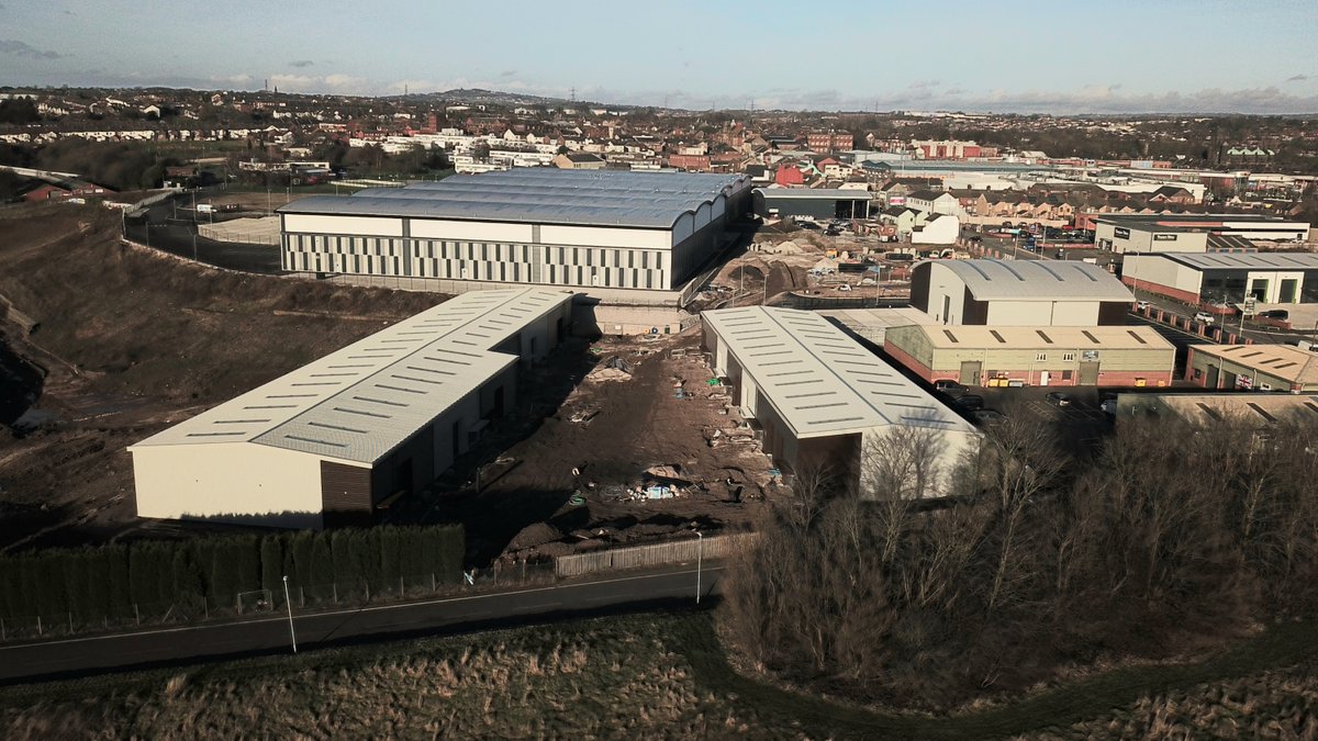 DonkinGroup's tweet photo. Some great aerial shots of a recently completed, multi unit project across two sites, totalling over 70,000 sq.ft of roof area alone. Cladding system provided by both @eurocladuk &amp; @firthsteels with bespoke, aluminium PPC fascias on each unit, all made in house here at our HQ. https://t.co/7LX07GYOIY