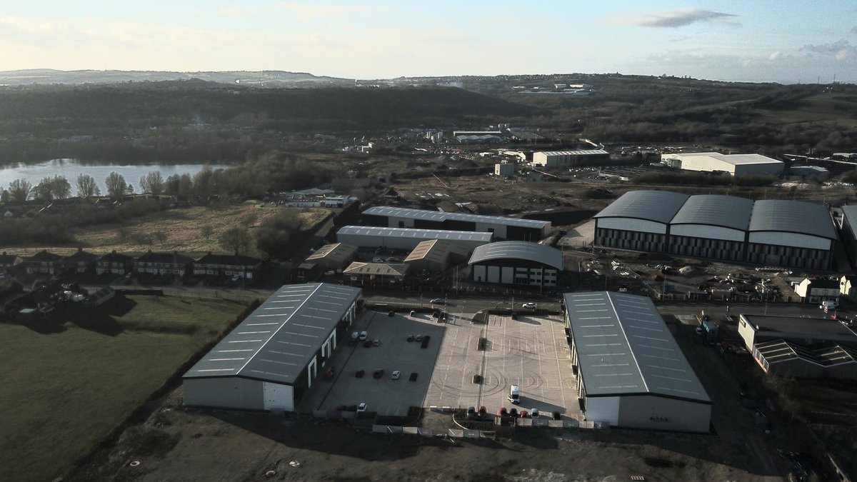 DonkinGroup's tweet photo. Some great aerial shots of a recently completed, multi unit project across two sites, totalling over 70,000 sq.ft of roof area alone. Cladding system provided by both @eurocladuk &amp; @firthsteels with bespoke, aluminium PPC fascias on each unit, all made in house here at our HQ. https://t.co/7LX07GYOIY