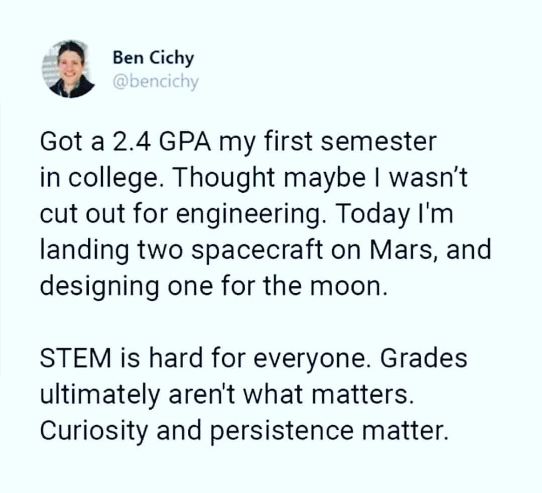 ErinRusseEllis's tweet photo. This is what I tell my students. Grades don’t necessarily make you a good student. Attitude does! #HCSSTEM https://t.co/R3EzINt0WA