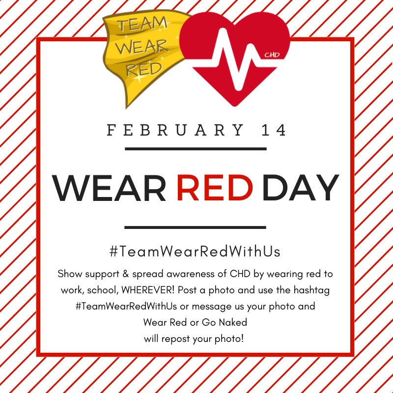 TeamWearRed's tweet photo. Wear Red or Go Naked’s Wear Red Day is this Valentine’s Day!💌 Post a photo of you wearing red, use the hashtag #TeamWearRedWithUs and we will repost your photo❣️ https://t.co/CjLctgF89d