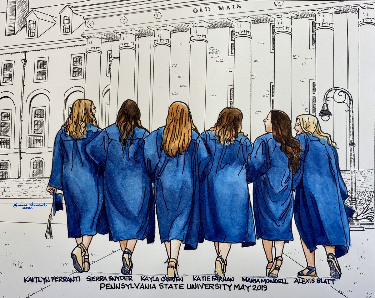 jmferranti's tweet photo. Class of 2019 PSU Gift for my baby and her girls.  #classof2019 #psu #psugrad #graduationday #capandgownpics #capandgown #oldmain #art #artist #penandink #watercolor https://t.co/sdrimpMUjS