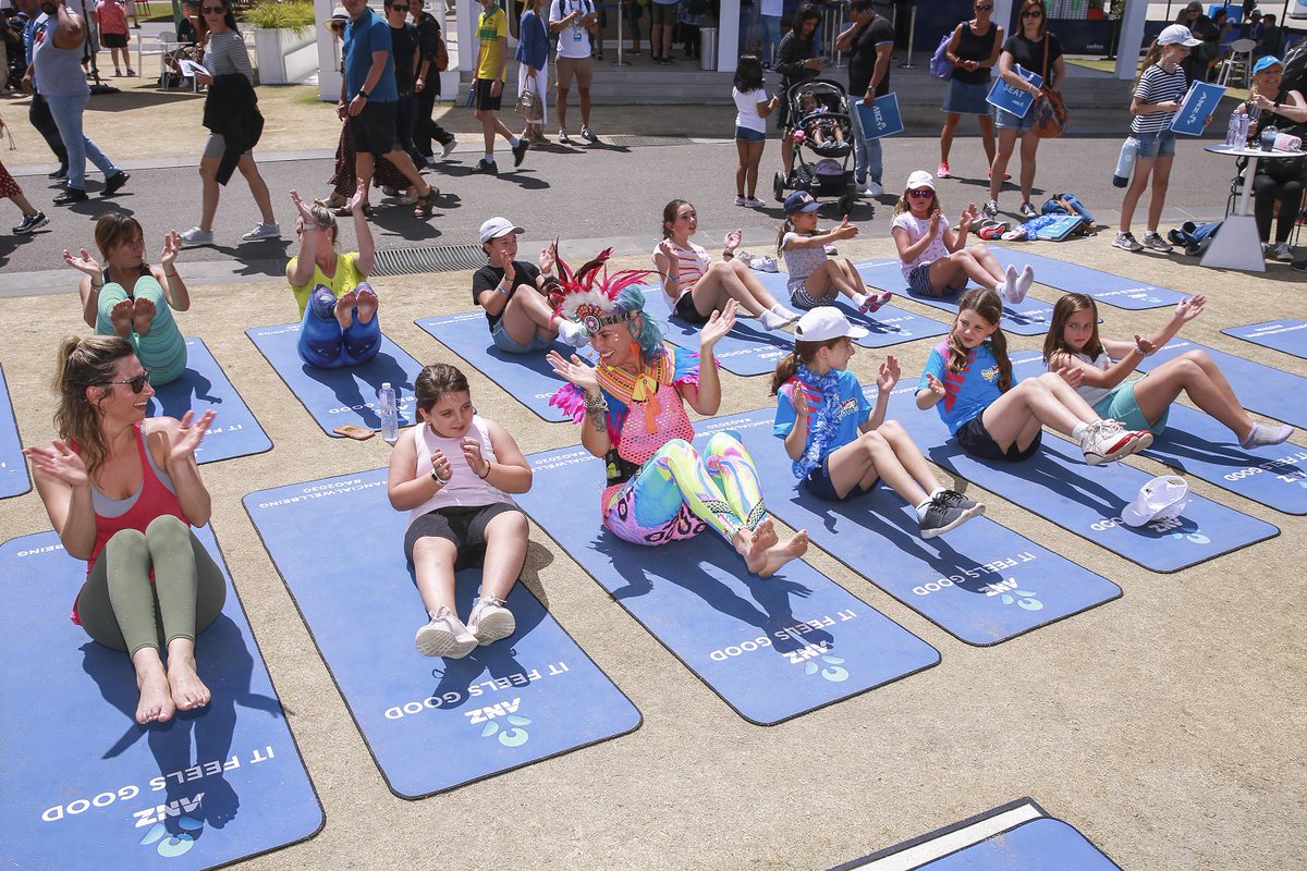 People participating in Disco Yoga at the Australian Open