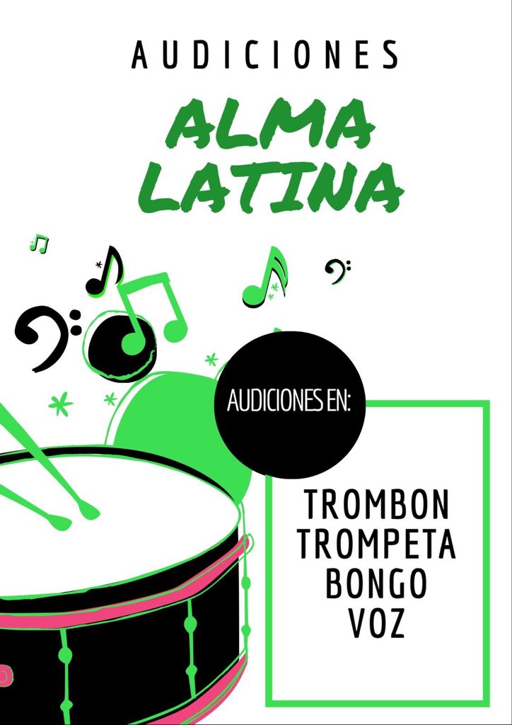 AlmaLatinaUPRM's tweet photo. Gente linda, estamos llevando acabo una afición de los siguientes instrumentos: Trombon, trompeta y bongó. Además, también se llevará acabó audición para voz. Si están interesados contáctenos y con gusto les responderemos. Los queremos 💚 https://t.co/NTvTGSscQt