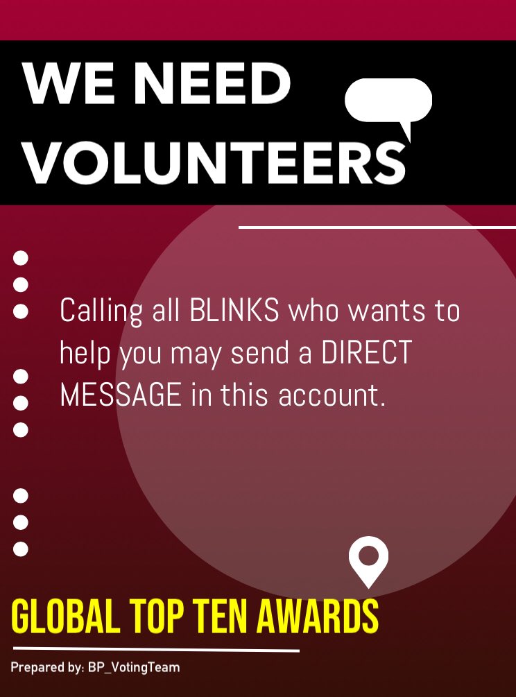 BP_VotingTeam's tweet photo. 📣ATTENTION BLINKS 

We need man power for Ten Asia Music Awards (Global Top Ten.See poster below for more details.

Voting link👇👇https://t.co/CJGN0h2Wgq

#KillThisLove #BestMusicVideo #iHeartAwards 
@ygofficialblink

@chartsblackpink @BLACKPINKGLOBAL https://t.co/Po3IEbqlzA