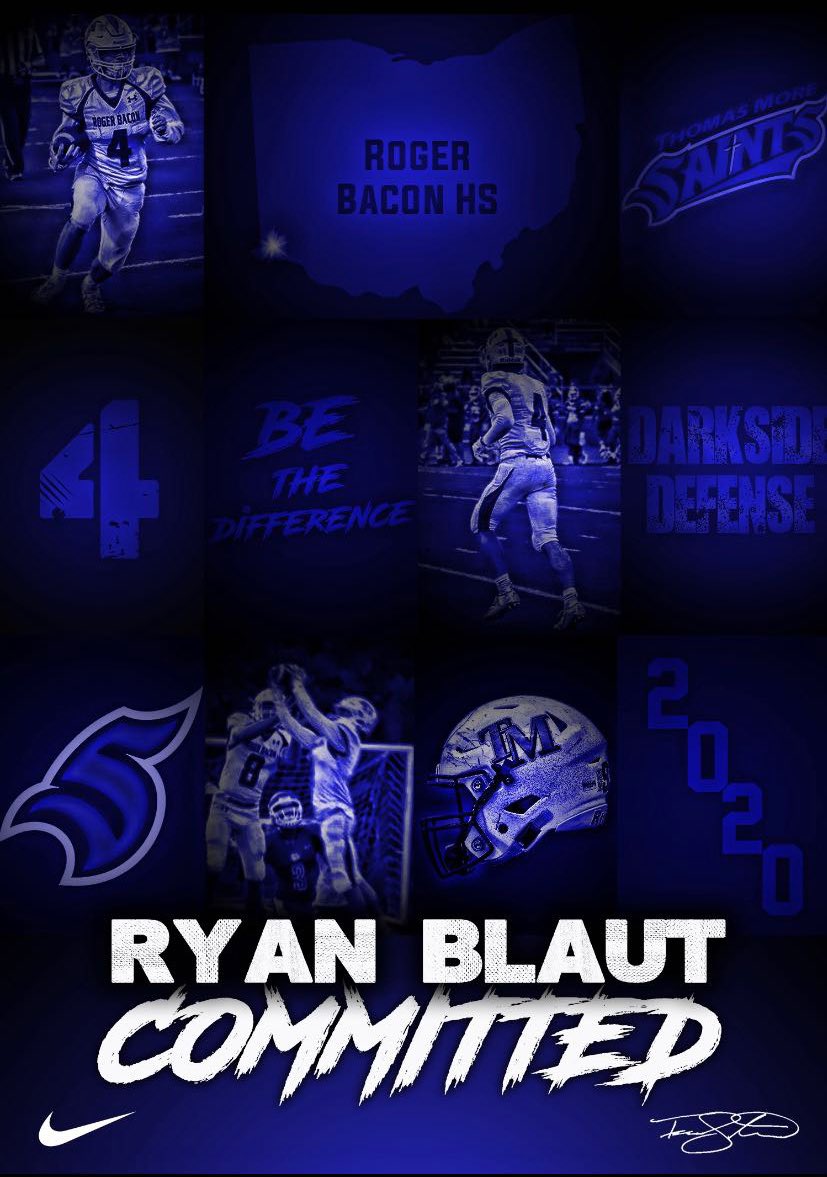 Excited to announce my commitment to continue my academics and play football at Thomas More University! Thank you to <a href="/CoachNorwell/">Chris Norwell</a> and the whole <a href="/TMU_Football/">Thomas More Football</a> program for the opportunity! Special thanks to my family, friends, <a href="/Solkrates/">Solly</a>, and my dad for coaching me! #GoSaints