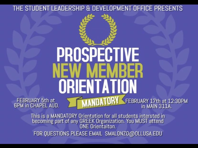 OLLUSGC's tweet photo. 👀❗️Come check out the Greeks and see what they are about at Greek showcase on February 5th and attend the Prospective New Member Orientation at 6PM which is MANDATORY!! If you are not able to attend, there will be a other session on February 17th at 12:30PM in Main 311❗️👀 https://t.co/8Y6r3K0P3e