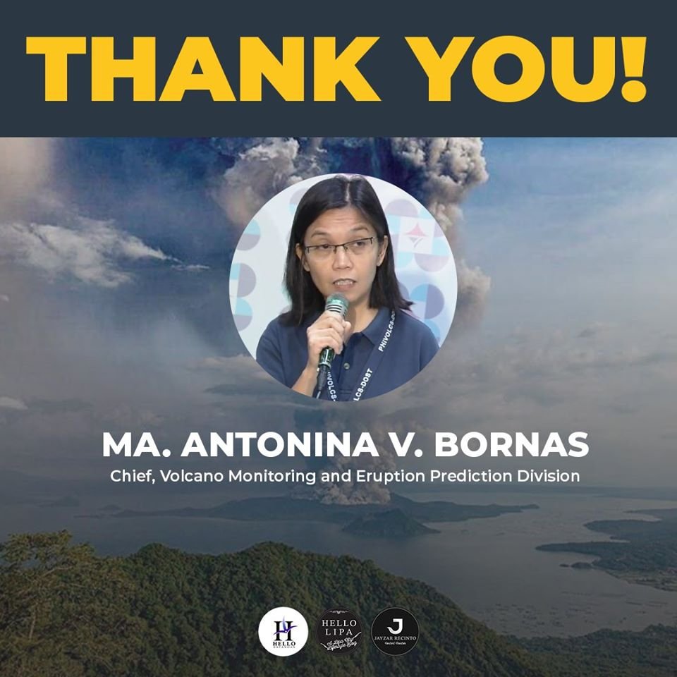 HelloBatangas's tweet photo. Twitter, do your thing!
Mula sa mga Batangueño at sa lahat, maraming salamat sa inyo at sa mga bumubuo ng buong PHIVOLCS team!
Kayo ang tunay na magigiting! #HelloBatangas #BangonBatangas #BatangasMagiting #TaalVolcano #TaalVolcano2020 #TaalVolcanoEruption2020 https://t.co/Gy2H47RTEW