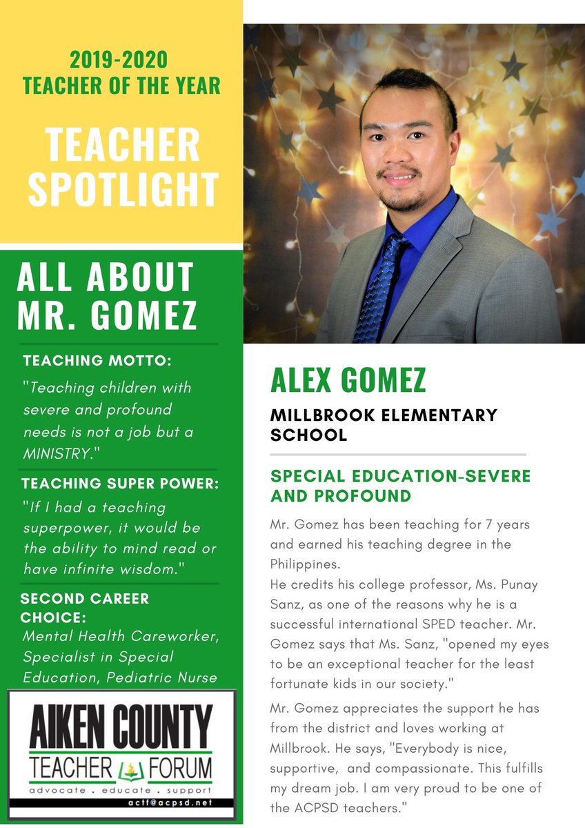 We will be welcoming our 2020-2021 Teachers of the Year very soon; until then we will continue recognizing this year's stars.

🔦 2019-2020 Teacher of the Year Teacher Spotlight:
Mr. Alex Gomez from Millbrook Elementary

#teacherleaders #ACTFsupports #ACTFadvocates #TOY