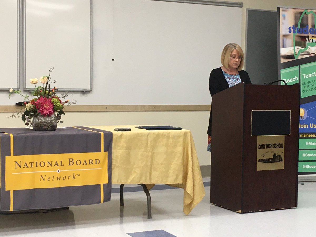 nbctsofmaine's tweet photo. NBCT Paula Bourque shares suggestions of big and small steps NBCTs can take to lead & lend a hand to the next in line in her keynote at tonightโs NB Pinning Ceremony. #nbctME #nbctstrong https://t.co/ft1cxJOxUC