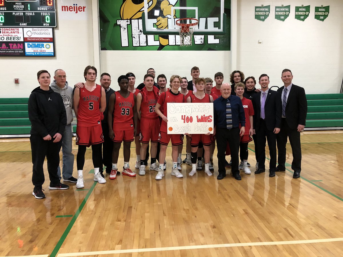 MadisonMohawks's tweet photo. Congratulations to Coach Jeff Smith with his 400th career win. Boys basketball defeated Bethel tonight 72-51. Well done Coach Smith!! #goodtobeamohawk https://t.co/cUNhLnbZsv