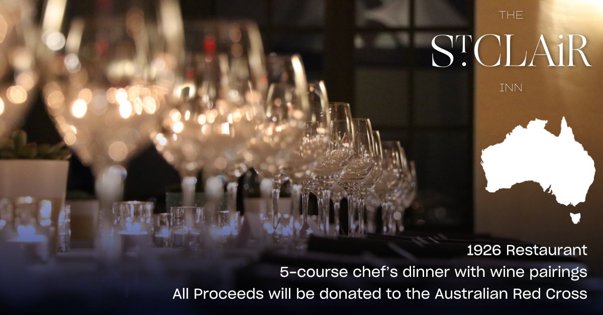 stclairinn's tweet photo. There is ONE spot left to support Australia’s Bush Fires. January 29, a five-course dinner, will be paired with an exclusive selection of Australian wines. Cost for this special event is $120.00 per person. Please Call (810)637-9005 or book online at https://t.co/vHkaCIgpNF https://t.co/PBZCHnQ2l3