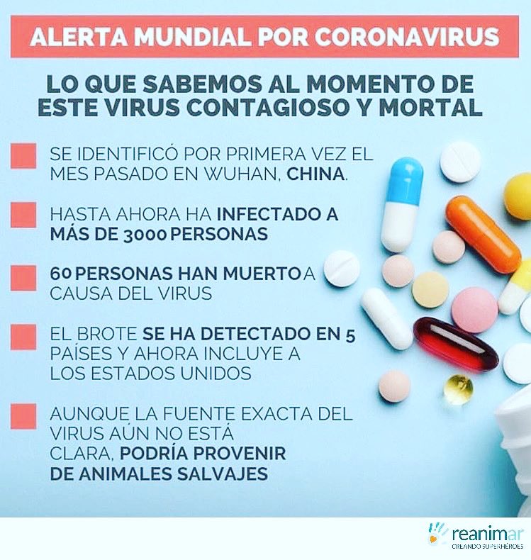 ReanimarRCP's tweet photo. ¿Que sabes del Coronavirus? Aprende lo que se sabe hasta ahora de este virus contagioso y mortal y no dejes de compartirlo.
#Reanimar #Prevencion #Salud #Coronavirus #Virus https://t.co/XTTEYJNRmt