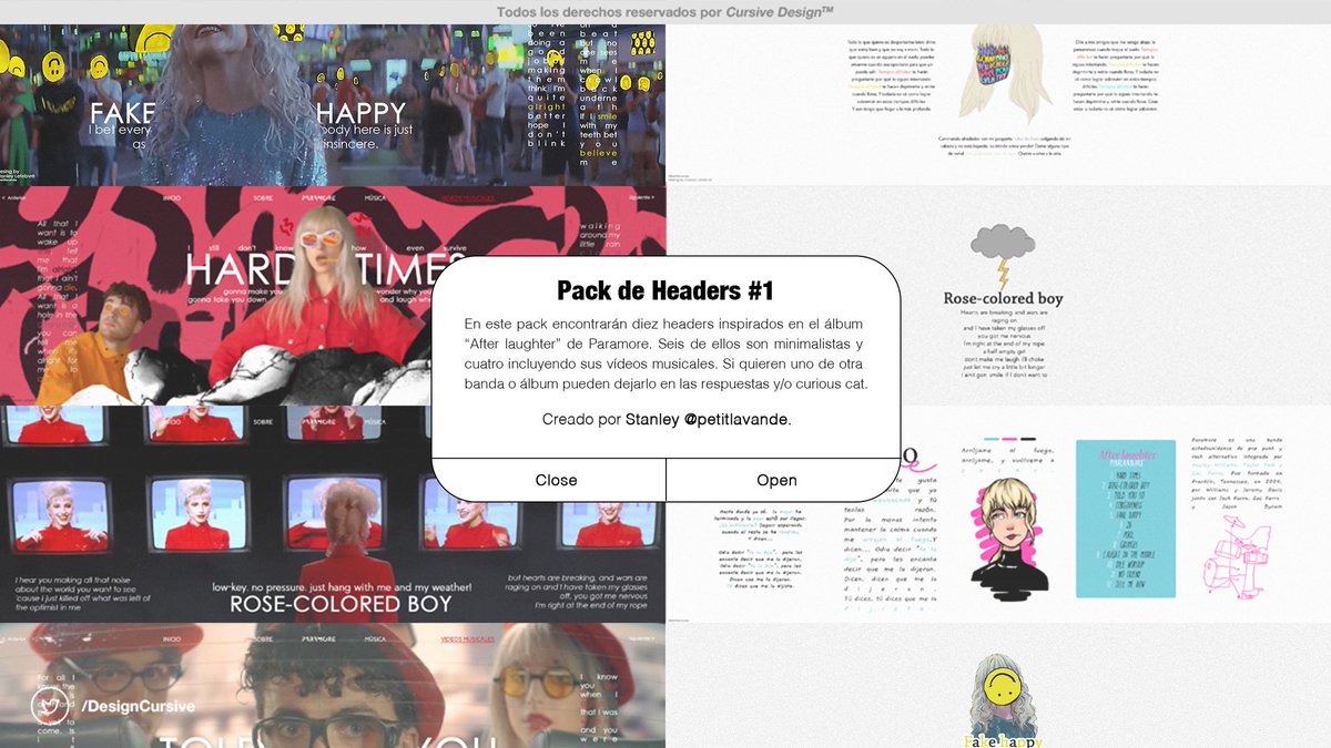 ▹  ⠀    © · —— Pack de headers #1 -After laughter by <a href="/petitlavande/">🎏</a>. 
⠀⠀  ⠀⠀Descarga aquí: drive.google.com/folderview?id=…

MG si descargas o alguno fue de tu agrado. Si quieren headers de otro álbum en específico pueden dejarlo en nuestro Curious Cat o el del editor. ¡Gracias!