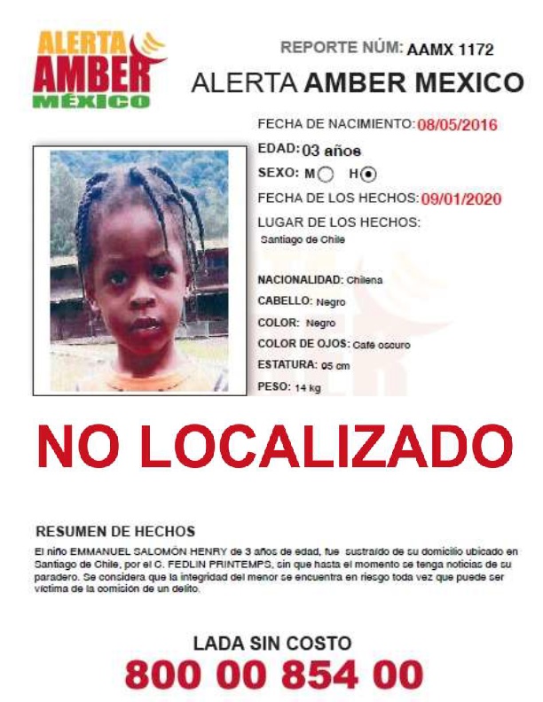 AAMBER_mx's tweet photo. Ha transcurrido el tiempo de vigencia de la #AlertaAMBER, del niño EMMANUEL SALOMÓN HENRY de 3 años de edad, continuamos con las acciones de búsqueda e investigación. https://t.co/iJigK49Yfk