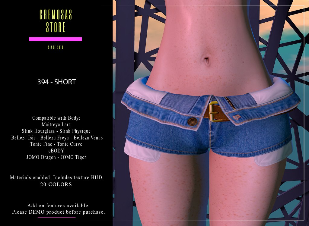 mainstoresl's tweet photo. CREMOSAS STORE - New 394 - Short w. 20 Color Hud and 365 - Skirt v1 w. 25 Color Hud at Mainstore #secondlife #sl #mainstoresl https://t.co/RS9YCYhBak https://t.co/iNO4LlKb8h