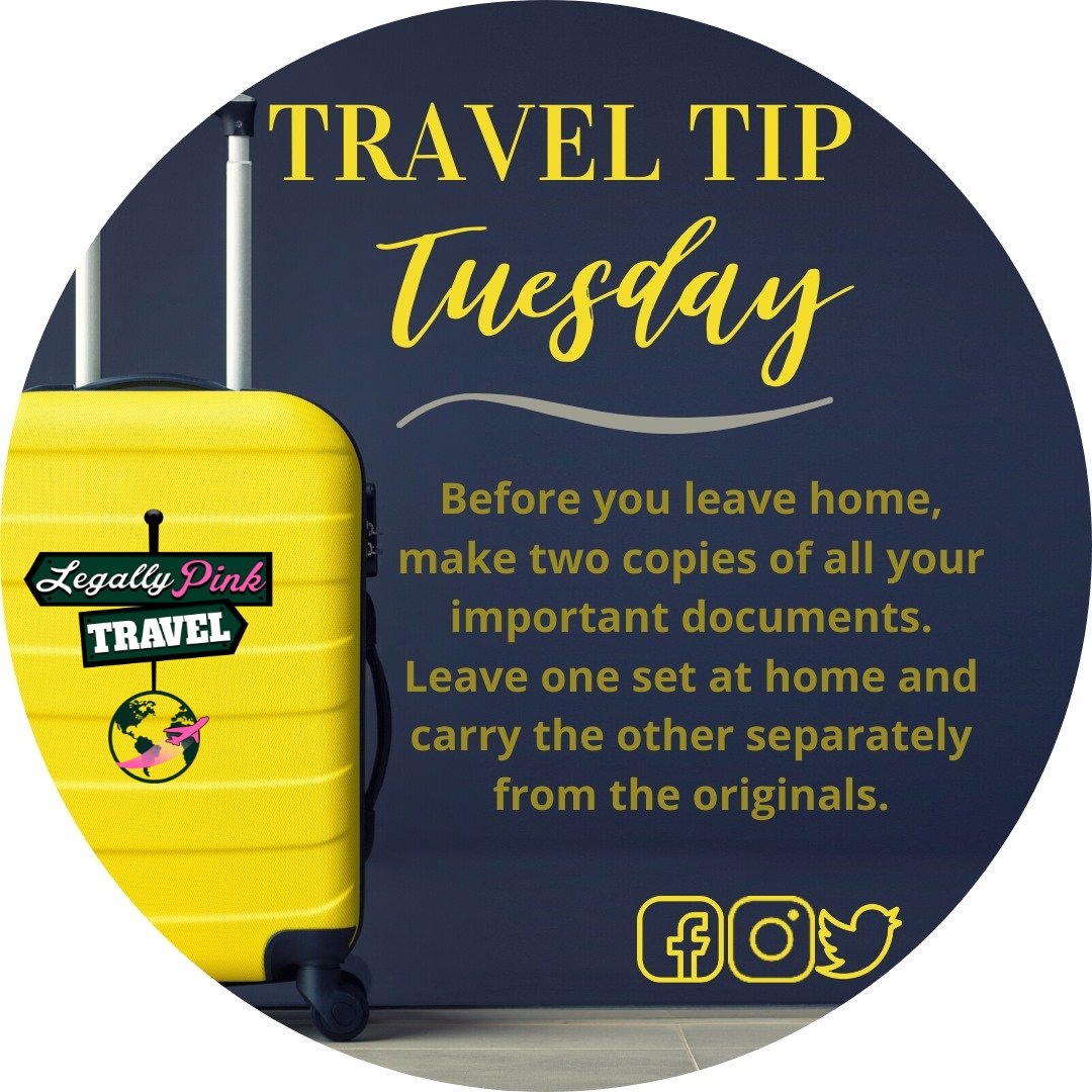 LegallyPinkTrav's tweet photo. 📎Travel Tip Tuesday📎

#legallypinktravel #traveltiptuesday #documents #passport #birthcertificate #visa #driverslicense #safe #secure #separate #legaldocuments #customs https://t.co/Dia2WX5sWI