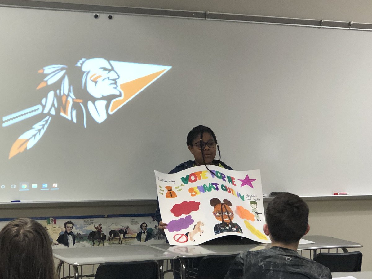AsbecksSS's tweet photo. Mrs. Coles kids did such a great job campaigning for the presidency.  The Q&amp;A with the voters was well executed! #texasrepublic @MJHAdvAca @ManvelJH https://t.co/WONdzYsB7f
