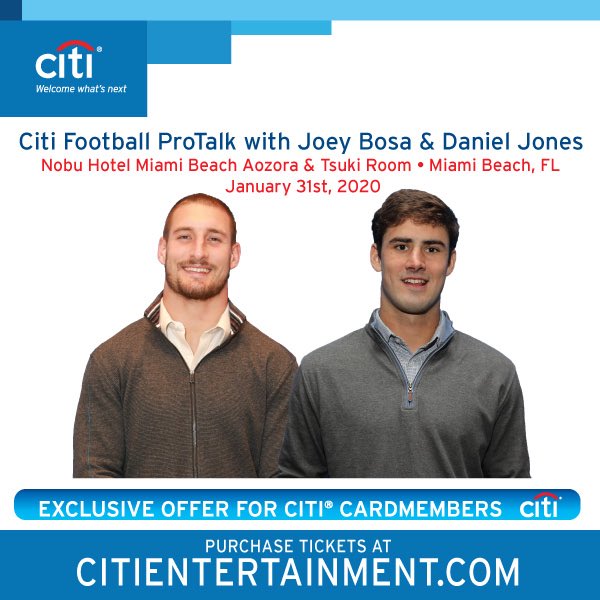 Let’s kick off the biggest weekend in football together! Join me for my @Citibank 🏈 @Pro_Talks in Miami Beach THIS Friday, 1/31! Come meet me for food, drinks, and Q&A before the big game. Reserve your spot today at CitiEntertainment.com. #CloserToPro