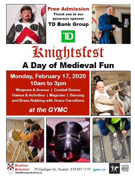 GYMCGuelph's tweet photo. Join us this Family Day! Knightsfest is back at the GYMC, sponsored by TD Bank Group. Find out more about this FREE event: https://t.co/BD0DRVrujn #FamilyDay #knightsfest #medieval #gymc https://t.co/vk5z5Tn3az