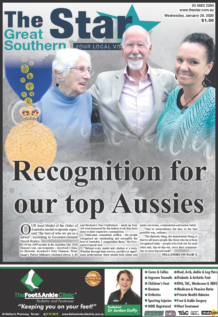 Congratulations to South Gippslanders who received Australia Day Honours this year. Leads today's <a href="/tgsstar/">The Great Southern Star</a>