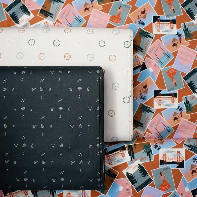 SpoolofThread's tweet image. Need to get away from the January blahs? Even if a warm weather vacation isn't in your upcoming plans, you can still take a break with our new Away We Go fabric collection. ⁠⠀
⁠⠀
From clocks to vintage postcards, this collection will scratch that tra… ift.tt/38NCLRu