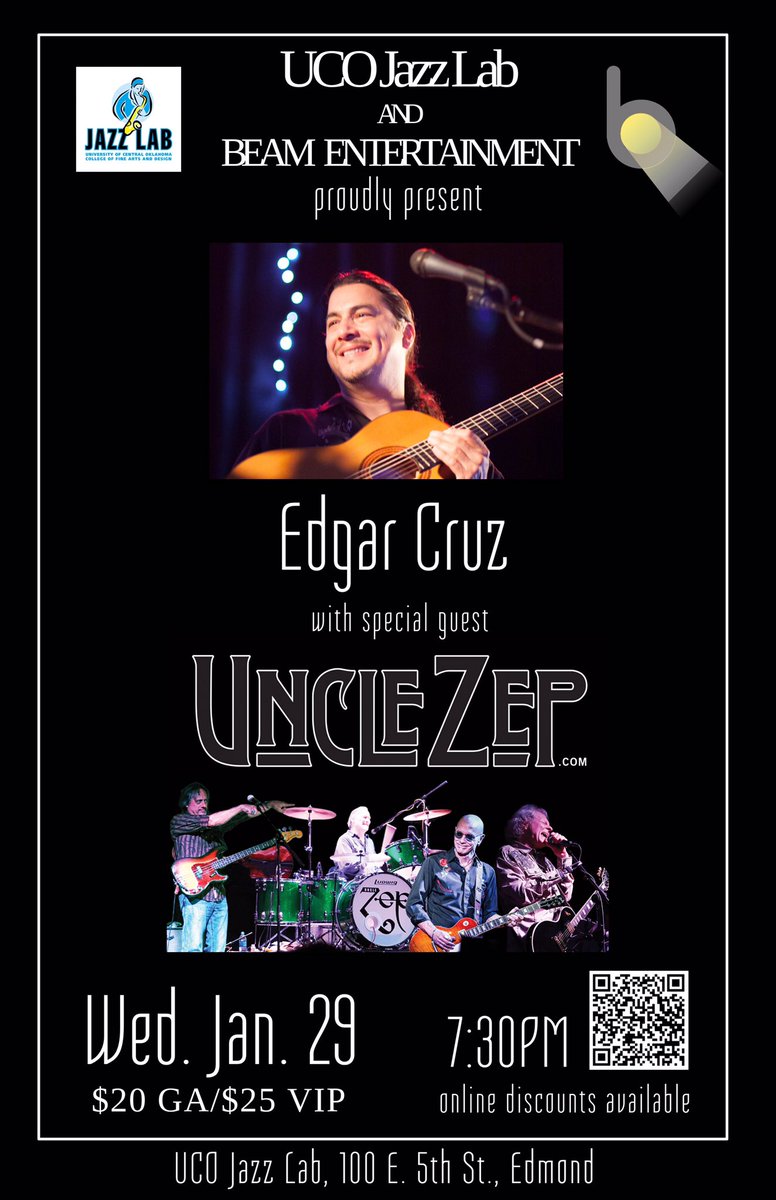 Tomorrow #wednesday Jan. 29 7:30p Edgar Cruz with #specialguest <a href="/UncleZep/">Uncle Zep</a> <a href="/UCOJazzLab/">UCO Jazz Lab</a> ! #vip #soldout but still tix <a href="/ticketleap/">TicketLeap</a> .com #gettheledout #edmondok #supportlocalbands #okcnightlife