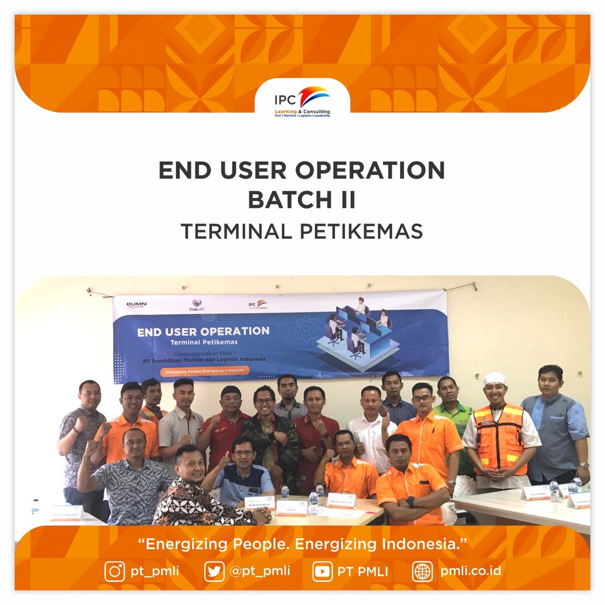 pt_pmli's tweet photo. End User Operation Batch II
•
Diikuti oleh 23 orang peserta dari IPC TPK. Kegiatan ini telah dilaksanakan pada tanggal 17 Januari 2020, bertempat di Kampus II, Walang.
•
#PMLI #IPC #IPCGROUP #CintaIPC #PMLICantik #workshop #training #Business #partnership #enduser #operation https://t.co/k5llm5W0H4
