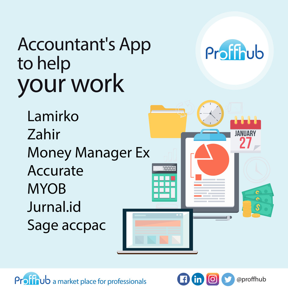 proffhub's tweet photo. Accountant's App to help your work. 

- Lamirko 
- Zahir 
- Money Manager Ex
- Accurate 
- MYOB
- https://t.co/yvtTzmeG7w
- Sage accpac

#Accounting #Accountant #zahirapps #Lamircoapps #accountnatapps #proffhub #freelancer #marketresearch #insight #freelancerofinstagram https://t.co/aTC3yi7Sxr