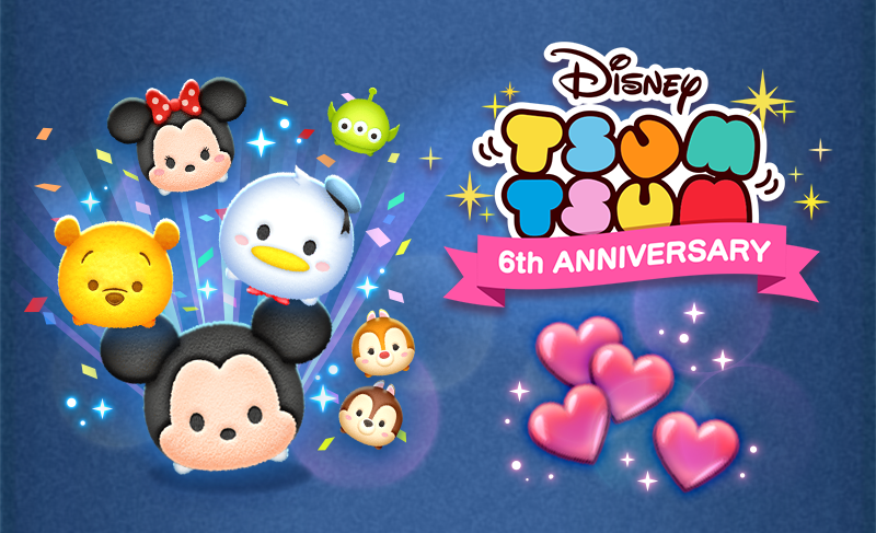 disneyjp's tweet photo. 「LINE：ディズニー #ツムツム」は、今日で6周年✨
今日は1日中ハートを使わずにプレイし放題💖

https://t.co/fZQqPWvcMb https://t.co/HDD0V3ndpO