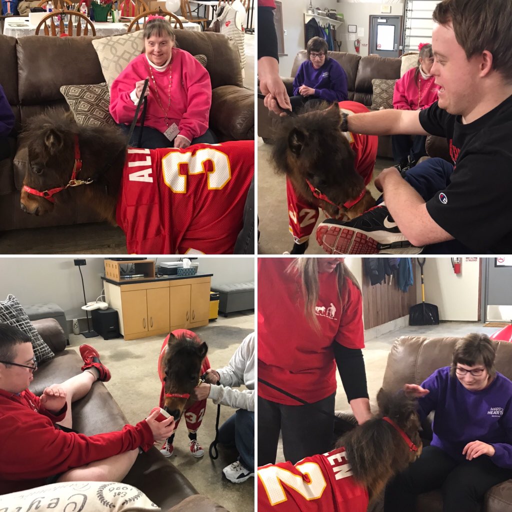 “Good Luck Charm” Bailey, miniature therapy horse, stopped by HHW today, sharing “good vibes” with our Associates, for a Super Bowl Win!  GO CHIEFS! 🏈⭐️💯🎉👍 #spreadhappynews #happyheartsworking