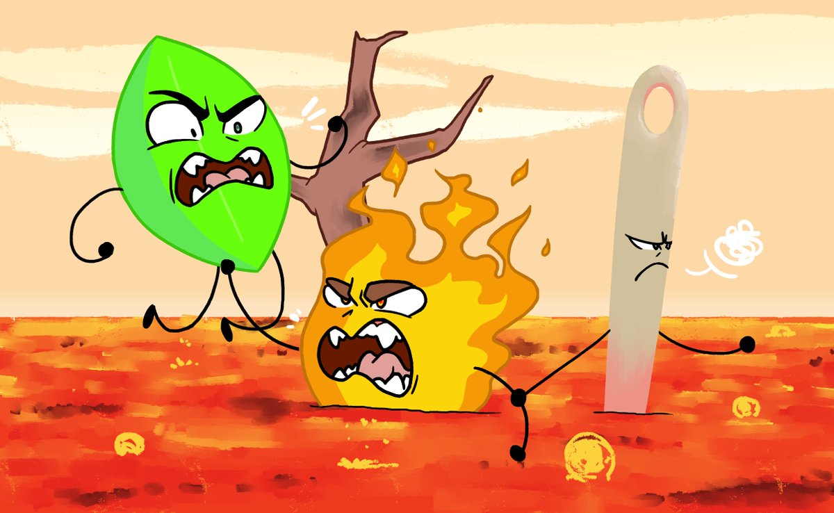 Poor Needle is stuck with those two... #bfb #bfdi #firey #leafy #needle.