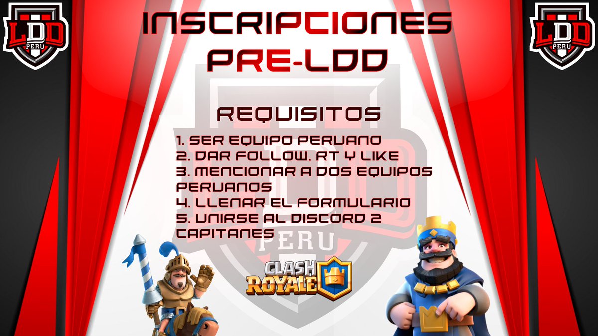 #LDD | #PeruCR

📢Hemos pasada la meta que teníamos en cantidad de equipos aún queda tiempo para que se inscriban⚔️🇵🇪

Inscripciones abiertas hasta el domingo 2 de febrero⚔️

Se agradece a toda la comunidad dar RT y ❤️

Formulario:
docs.google.com/forms/d/e/1FAI…
