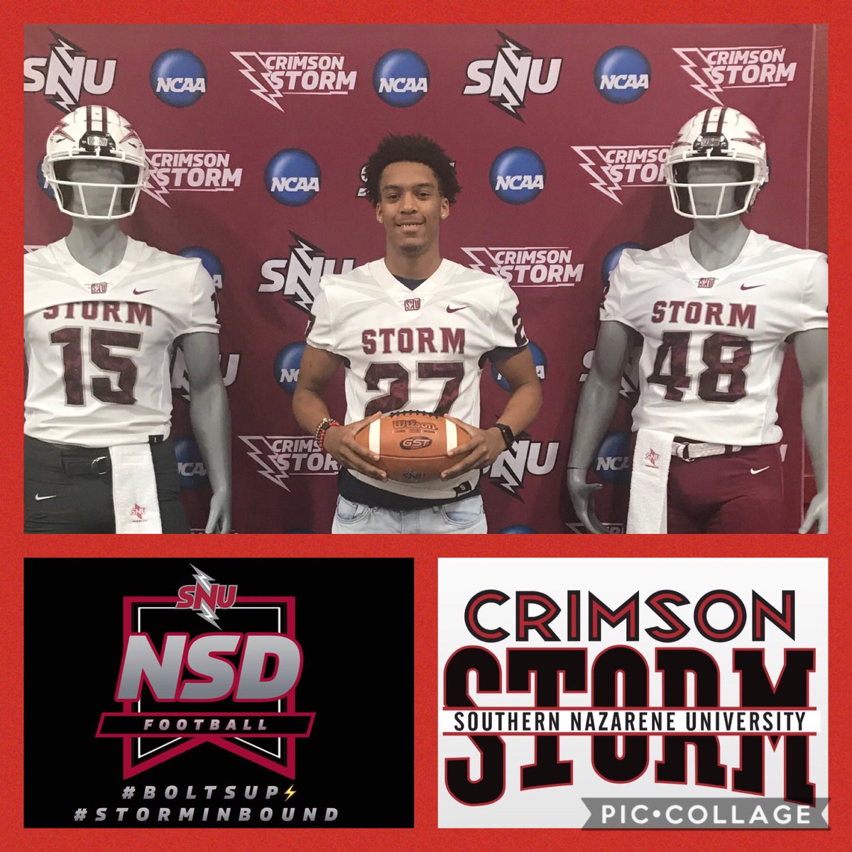 JNDupre02's tweet photo. Thank you Southern Nazarene University for the official invite! After a great conversation with @CoachLangvardt I am blessed and excited to say that I have been offered to continue playing at the next level. @HadaDustin @CoachJRayburn @LSHS_FBRecruits #boltsup⚡️ #storminbound https://t.co/5x515s6aHi