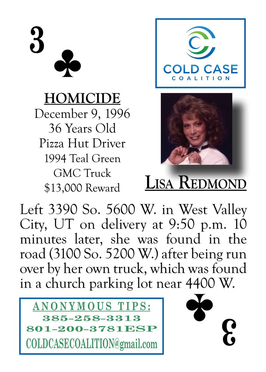 This is one of the cold case playing cards that the coalition printed in their first edition. We recently donated 1600 of these packs to Utah jails. #coldcaseplayingcards