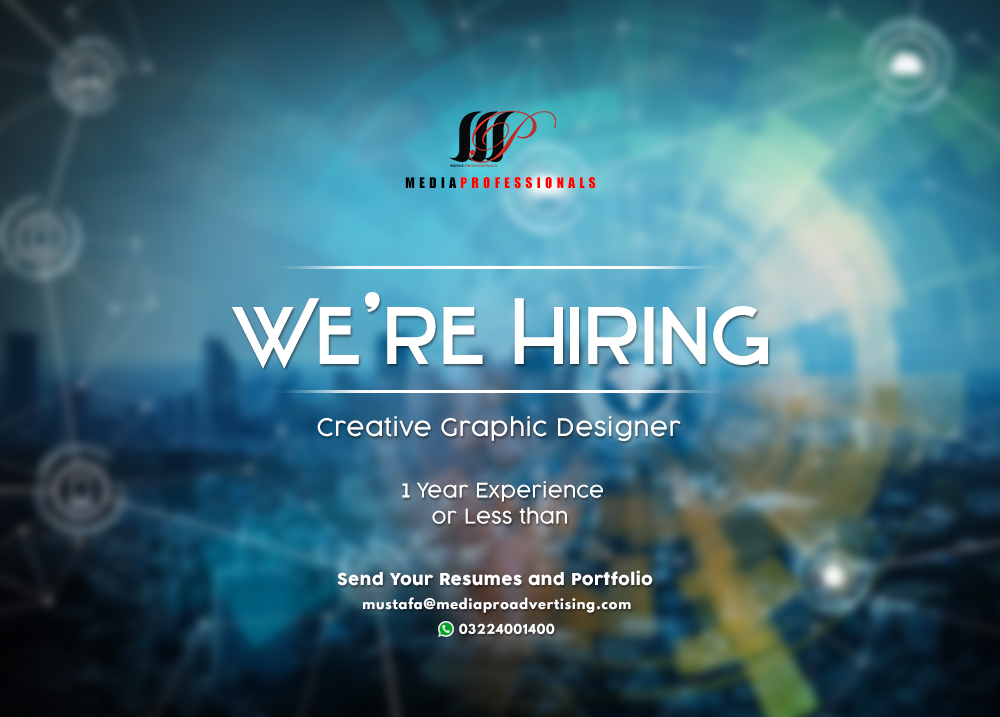 mediaprofficial's tweet photo. We are looking for a creative graphic designer who must possess excellent skills in Adobe Photoshop, Adobe Illustrator.

Should have minimum experience of 1 year in the relevant field with a portfolio.

Candidates with relevant experience are encouraged to apply. https://t.co/iLtIpGib86