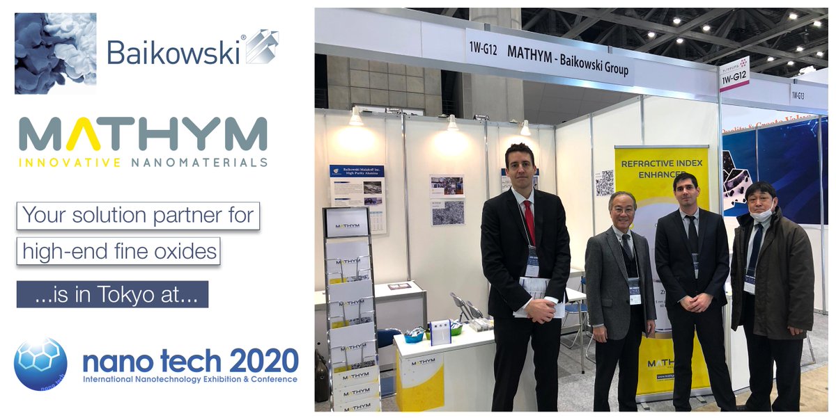 BaikowskiTeam's tweet photo. The first day at #Nanotech2020  in Tokyo just ended. We look forward to meeting you until Friday! Visit us at #booth 1W-G12 to discover #nanodispersions from #MATHYM designed to enhance refractive index, and more #nanomaterials for your projects. https://t.co/GcuF6qXOet