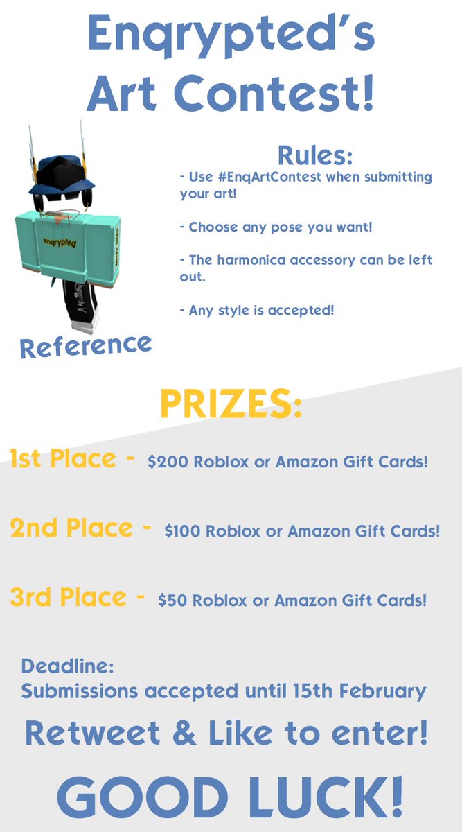 Enqrypted On Twitter 5 Days Left For The Art Contest Entries Prizes 200 Amazon Or Roblox Gift Cards 20k Robux 100 Amazon Or Roblox Gift Cards 10k Robux 50 Amazon Or Roblox - roblox cards accessory