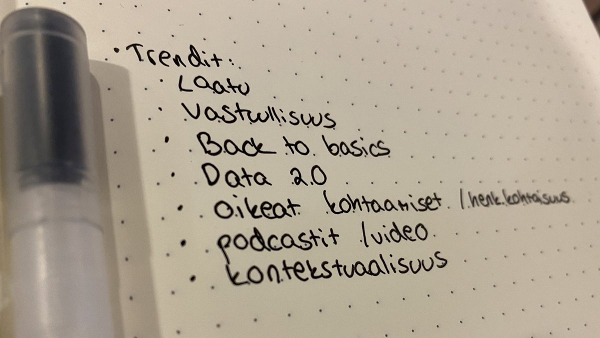MiraVau's tweet photo. Pienryhmäneskusteluissa nousevia trendejä: ykkösenä laatu määrän sijaan, oikeat kohtaamiset ja back to basics 💎 @KantarFinland #trendit https://t.co/yvxdEJqFtr