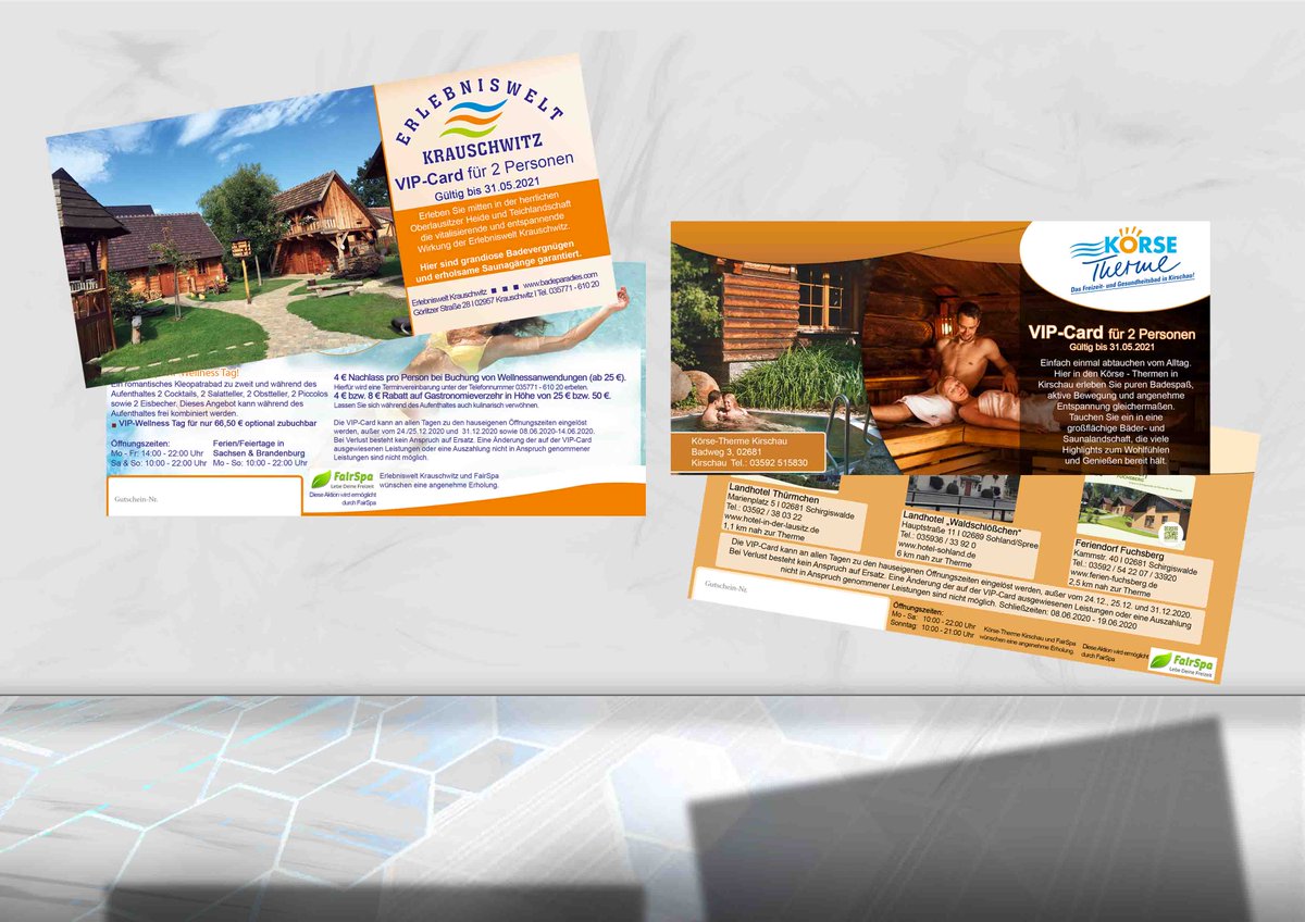 PeniculusGraphi's tweet photo. Wieder eine wunderbare Zusammenarbeit mit FairSpa.
Ideal als Geschenk die VIP-Cards.
Mehr unter: https://t.co/HzuErshONo
#plakat #VIP #card #VIPcard #thermen #sachsen #print #printmedien #entspannen #Bad #grafikdesign #color #farbe #berlin #peniculus #flyer #Sauna https://t.co/GW0Gg4bS9N