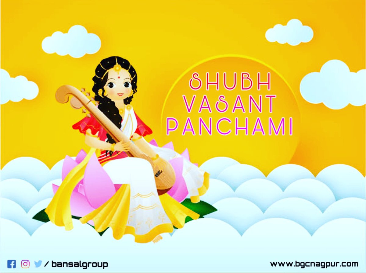 BansalGroupNgp's tweet photo. Vasant Panchmi marks the arrival of spring and with it begins the first half of festive season in Hindu traditions. May Goddess Saraswati shower her blessings upon all of us with prosperity, growth and knowledge.

#India #SaraswatiPuja #VasantPanchami2020 https://t.co/pxEP2oQvhu