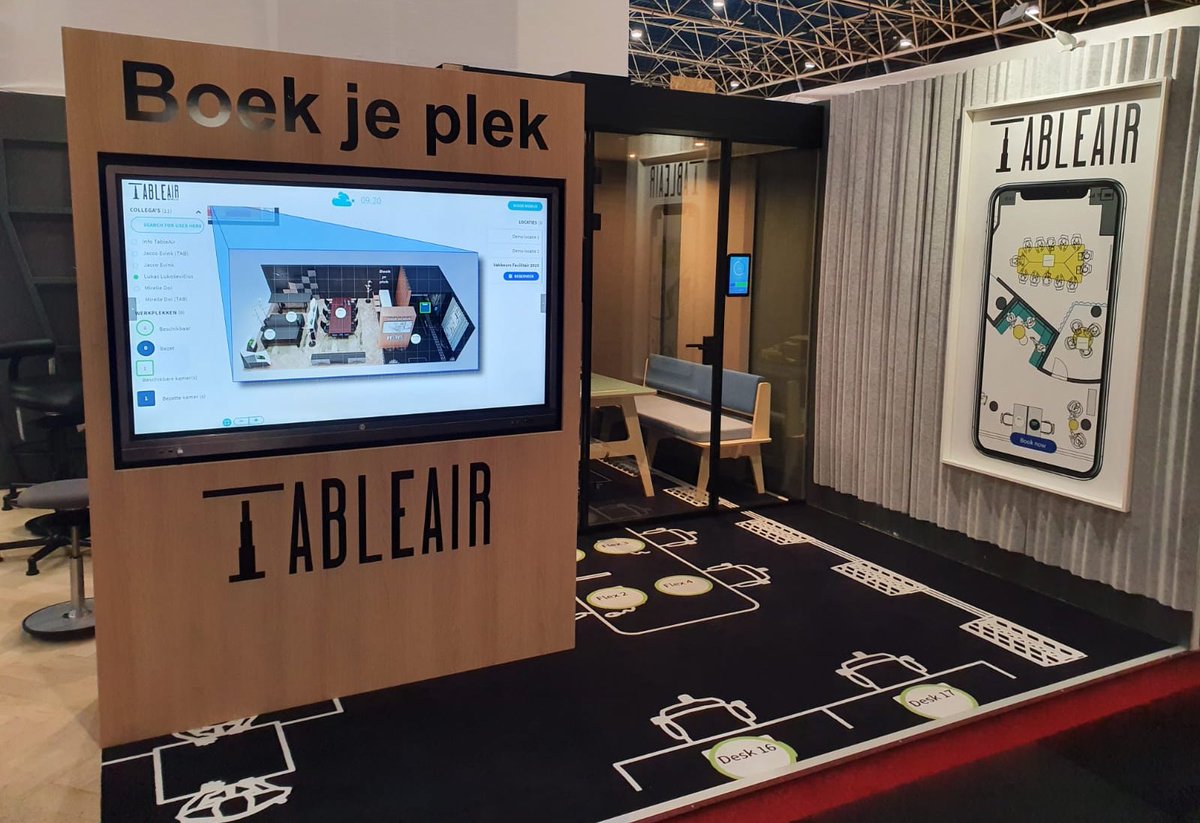TableairB's tweet photo. Bezoek je de @beursfacilitair en opzoek naar slimme werkplek technologie? Wij presenteren graag hét online (werk)plek en (vergader)kamer reserveringssysteem. Tot straks.
#facilitair #smartoffice https://t.co/Yp73I7LhJ6