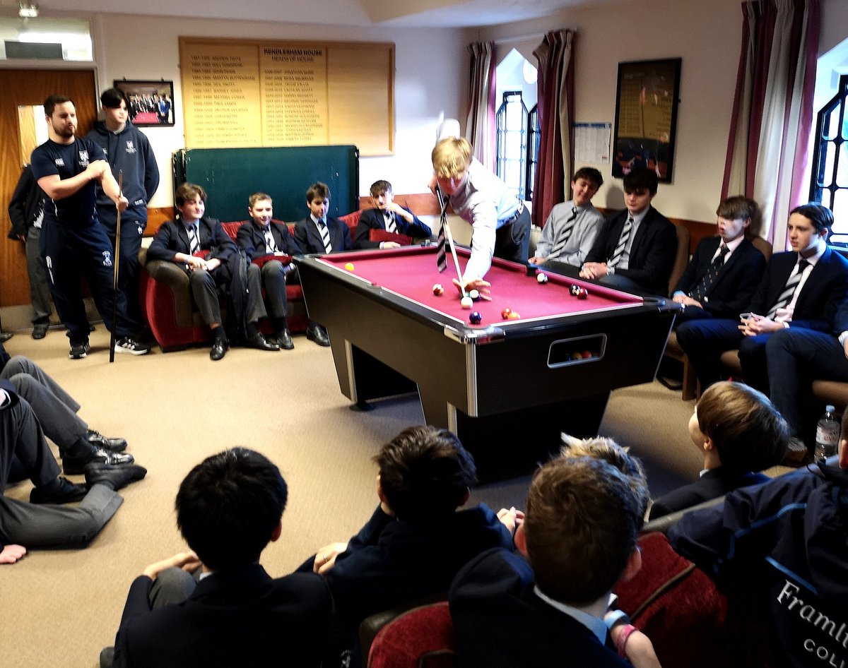 framrendlesham's tweet photo. Huge House Assembly this morning. "Rocket" Robin W clinched victory over Mr "Whirlwind" Gough in the final of the House #Pool competition. Epic match - exclusive footage to follow... #champion https://t.co/T6JGXmYOMh