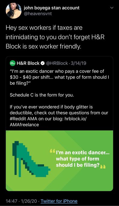 @HRBlock for the win! #supportsexworkers https://t.co/kPKJmVPRtU<a class="tags" target="_blank" title="On Twitter" href="/?out=eyJ0eXAiOiJKV1QiLCJhbGciOiJIUzUxMiJ9.eyJpYXQiOjE3MjU3MDMxNTMsImlzcyI6InR3cG9ybnN0YXJzLmNvbSIsIm5iZiI6MTcyNTcwMzE1MywiZXhwIjoxNzU3MjM5MTUzLCJyZWRpcmVjdF91cmwiOiJodHRwczovL3R3aXR0ZXIuY29tL0hSQmxvY2sifQ.YGzNeWu2yCFoJ_SiGCjckhUReXHOlaHi77E1AzQ_7rxehQbyGR-f8Sm8E9UYZT4h_oAMzHswDOYYX4Jt8v3OzQ">@HRBlock</a><a href="/tag/supportsexworkers"class="tags">#supportsexworkers</a>