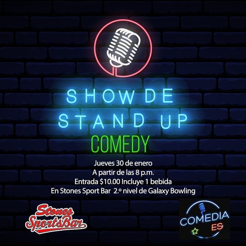 GrupoCaverna's tweet photo. "STAND UP en STONES" de #comediaes
seguimos y para sacarnos la resaca,
vamos a abrir un nuevo place para comedia.
En Stones Sports Bar dentro de #GalaxyBowling
Jueves 30-8pm
$10-incluye 1 bebida.
RIFAS de tiempo en boliche.
#standcomedy #standupcomedysv #ComediaSV #standup https://t.co/Vx9KpSPdGy