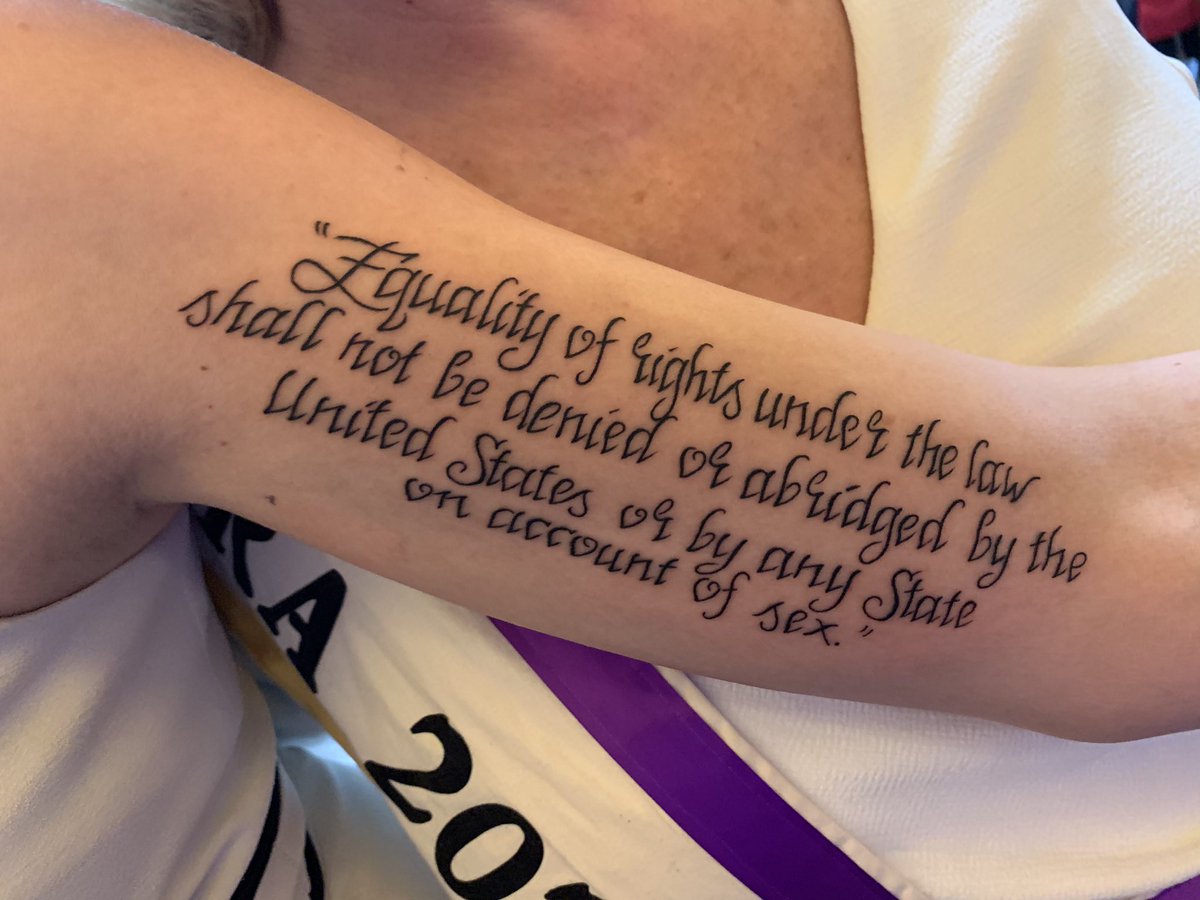 CABlueBlaze's tweet photo. FULLY RATIFIED IN #VIRGINIA AT LAST‼️ But until the courts figure it out, the #ERA will be enshrined in #American skin for safekeeping via @pwcdanica’s beautiful #tattoo on her inner left arm @VAratifyERA #VAratifiedERA #EqualRightsAmendment #ERANow #VAWA #38thState #FinalState https://t.co/ESXKSgh0jD