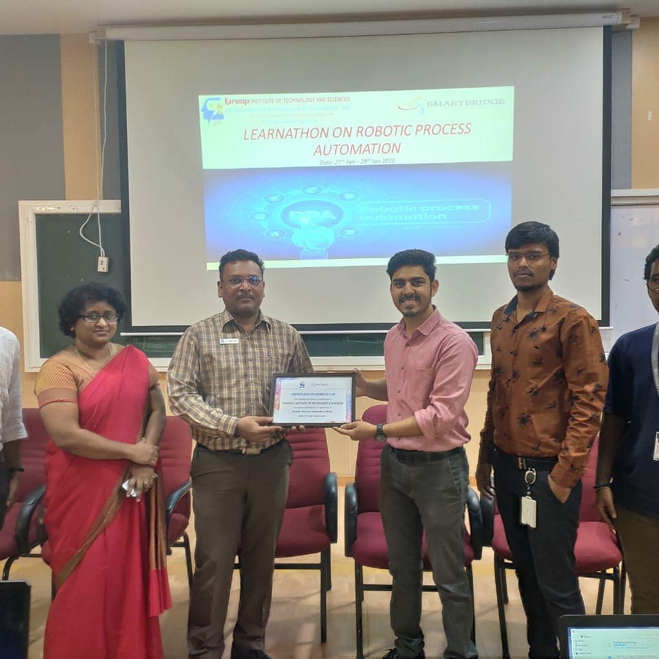thesmartbridge's tweet photo. Kick start with Learnathon on Robotics Process Automation using Automation Anywhere tool at Karunya Institute of Technology and Sciences, Coimbatore, Tamil Nadu held on 27th January, 2020
#thesmartbridge #rpa https://t.co/0v70FP0sZn