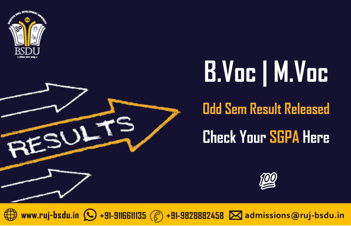 BsduOfficial's tweet photo. End Semester Result Released 💯 
Check out the results 👉: https://t.co/lk9SFZ8FUb #BSDUSkill #BSDUJaipur #ExamResult #NoWrongPath #Resultsday #sohappy #Examinationresult #ResultportalBSDU #Searchresult #Universityresult #examresult2020 https://t.co/g19cKyJQi6