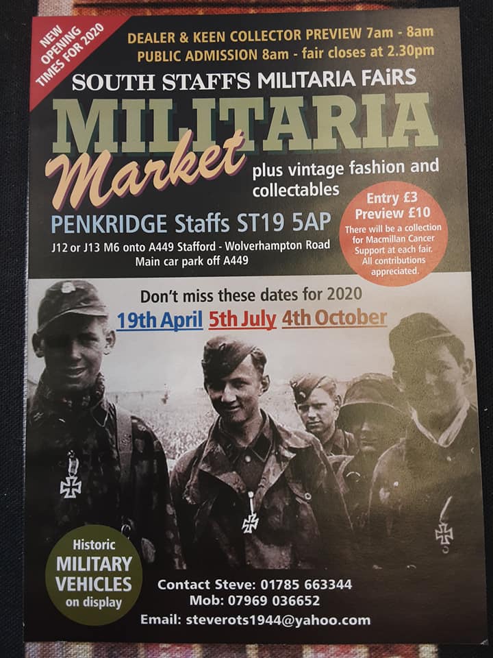 19th April is our next Militaria Fair at Penkridge MArket. get it in the diary!